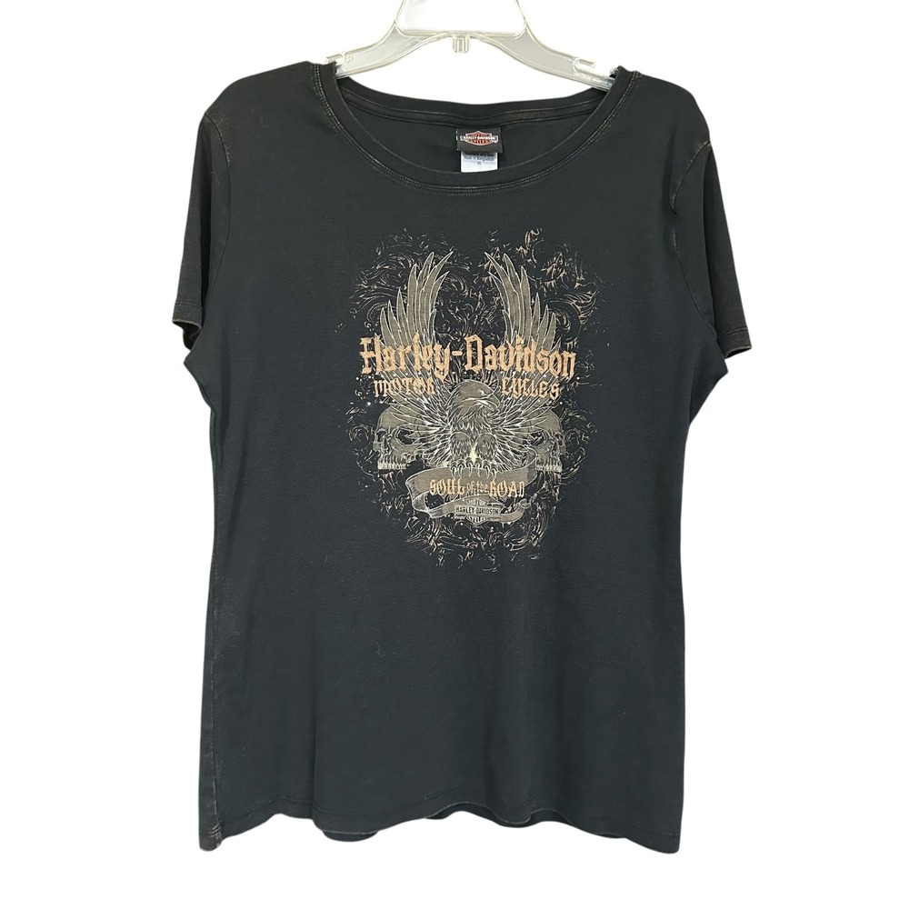 Cowboy Harley Davidson Womens XL Black Eagle Skull Soul of the Road T Shirt